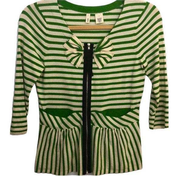 Anthropologie Moth Green & White Zipper Cardigan Size Small/P Well loved item! - Picture 2 of 9